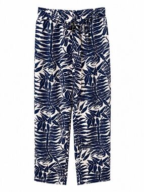Navy and White Coastal/Tropical Print Drawstring Pants
